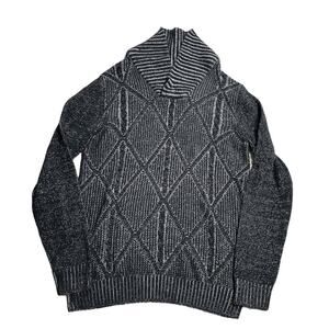 Method Mens Sweater Large Shawl Collar Cable Knit Mr. Rogers Grey Retro Old Man
